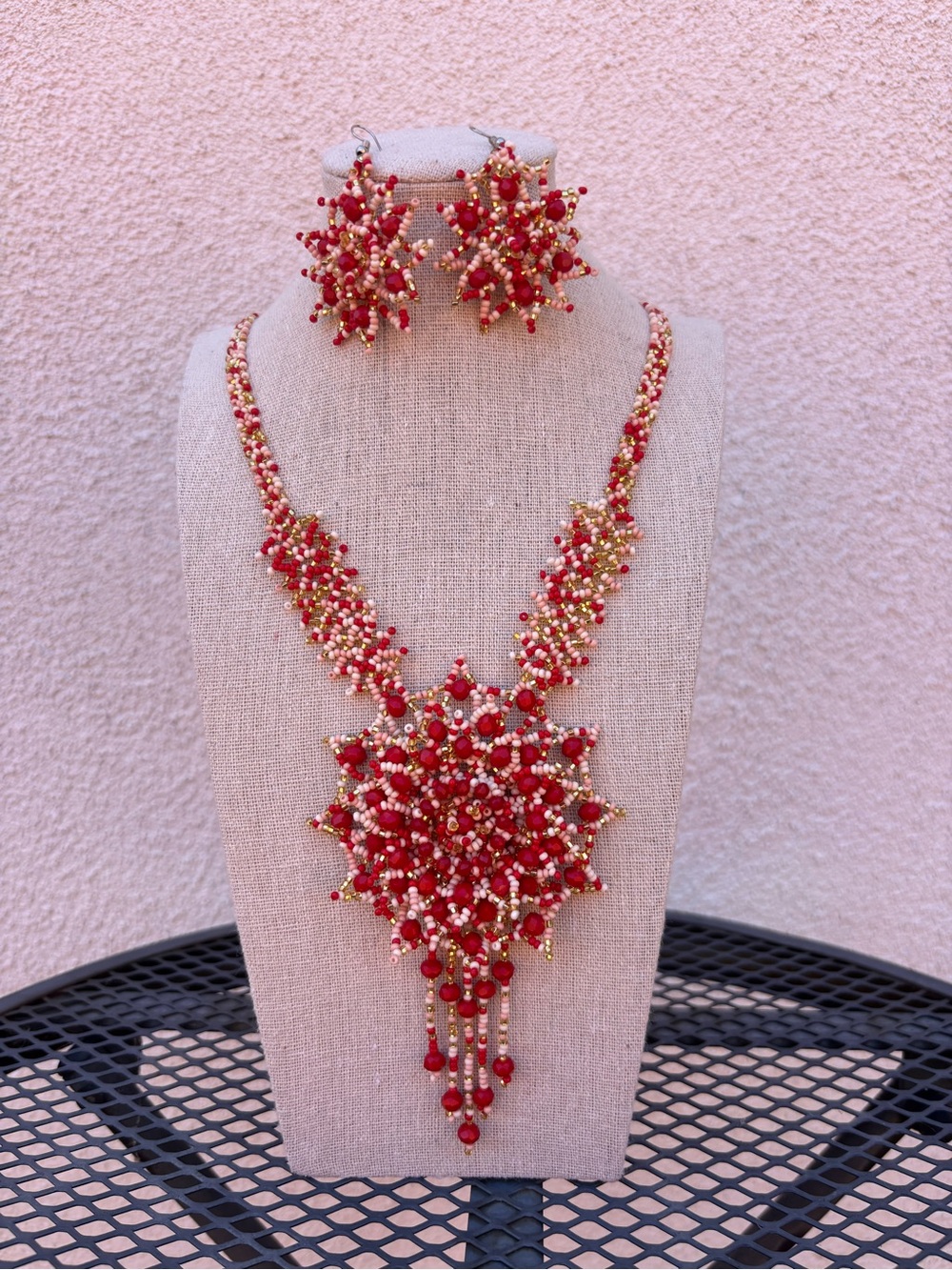 Handcrafted Beaded Necklace and Earrings Set NWOT